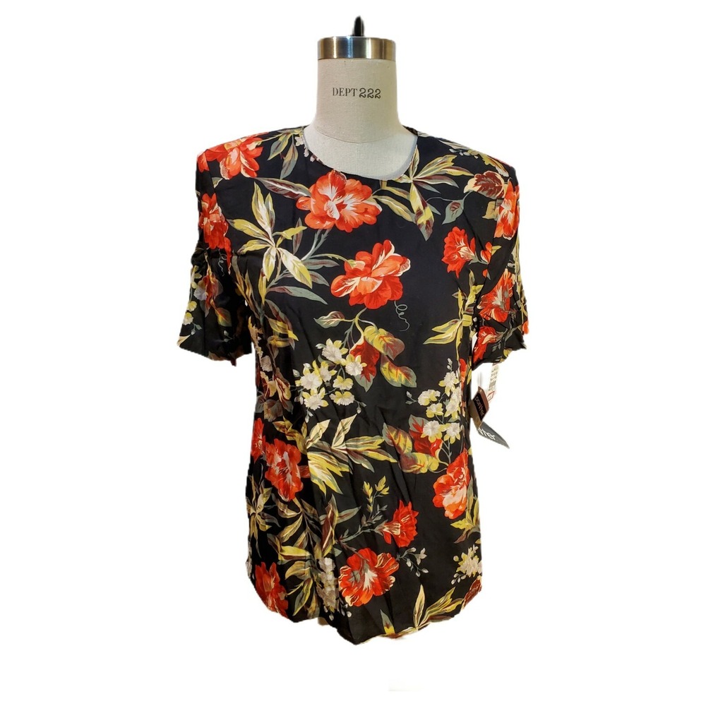 Panther New Vintage Floral Blouse With Shoulder Pads Size‎ S (8) Made in USA